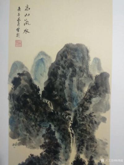 杨增超日记-国画山水画作品《高山流水》彩墨画，尺寸四尺竖幅68X138CM；
庚子年春月杨【图1】
