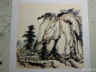 杨增超日记-国画山水画作品《山村初晴》彩墨画，卡纸，尺寸斗方50x50cm；
庚子年春月杨【图1】