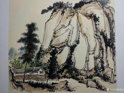 杨增超日记-国画山水画作品《山村初晴》彩墨画，卡纸，尺寸斗方50x50cm；
庚子年春月杨【图3】