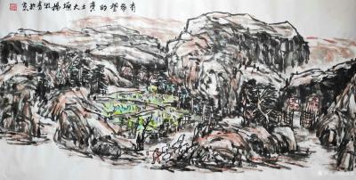 杨牧青日记-名称：大写意国画《有希望的黄土大塬》
规格：137cmx70cm
款识：有希【图4】