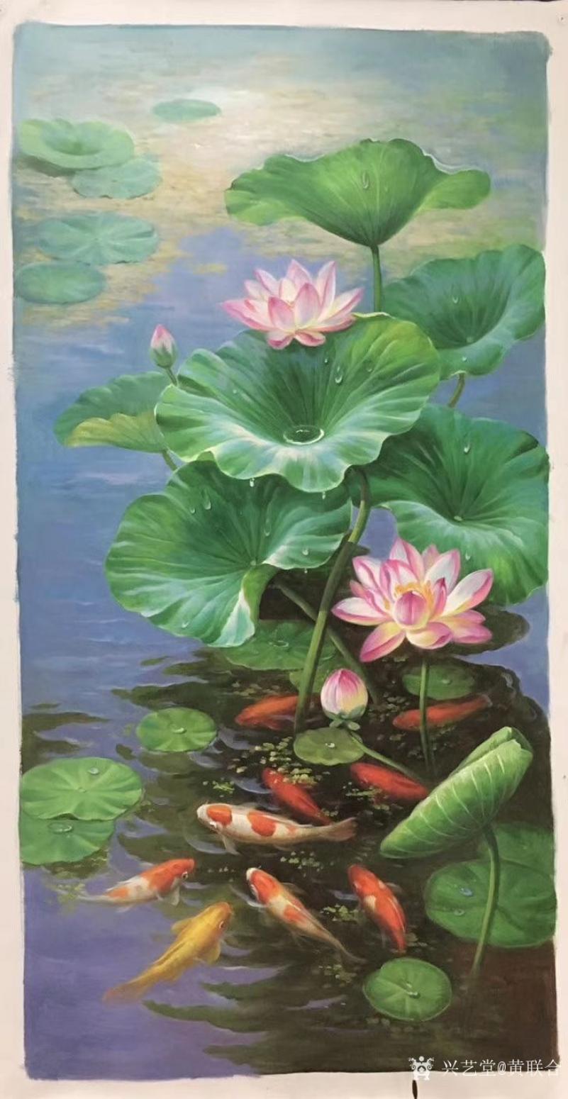 黄联合油画作品《荷花》