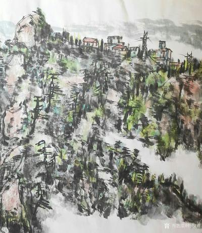 杨牧青日记-名称：大写意国画《浮影美丽河山》规格：137cmx70cm；
款识：浮影美丽河【图2】