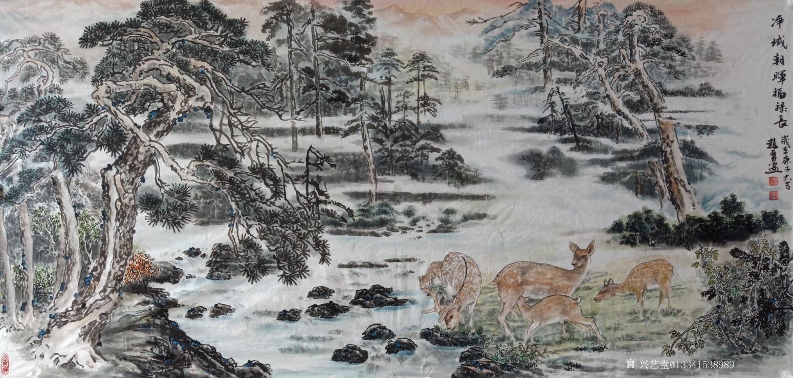 13341538989国画作品《净域朝晖福禄长》