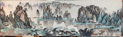 李崇山日记-国画山水画《漓江春色》作品尺寸50X180厘米，临摹作品；【图1】