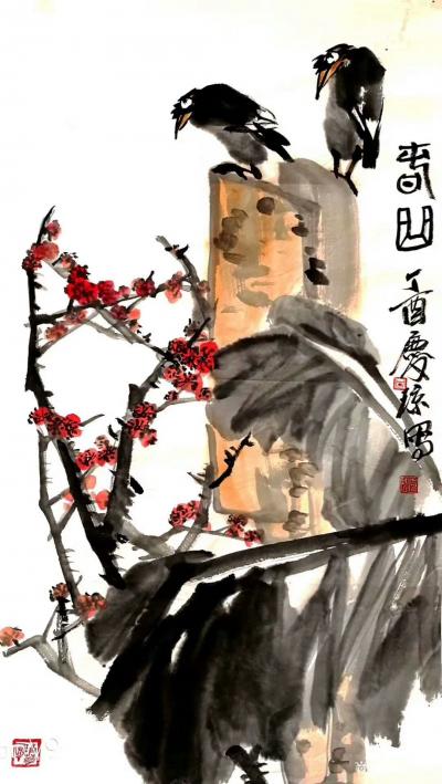 甘庆琼日记-国画花鸟芭蕉系列作品《映窗叶叶芭蕉绿，啼鸟声声新雨余》作品尺寸四尺竖幅68X13【图2】