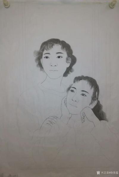 徐景莲日记-国画女性人物画《守望》，庚子年初春徐景莲新创作的完成于广州;
画面内容：二月初【图1】