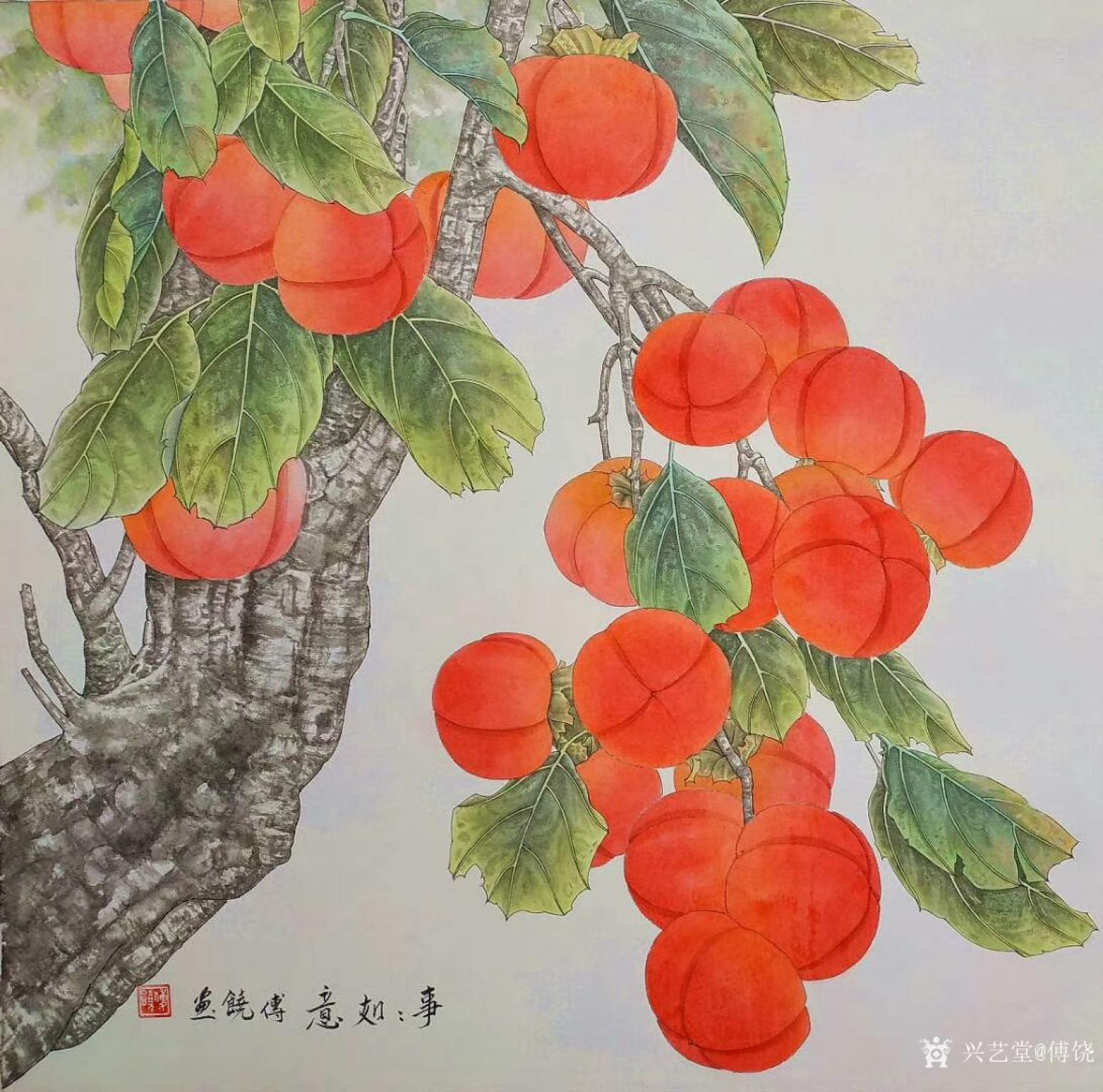 傅饶国画作品《事事如意》