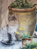 艺术家罗虹明日记:国画花鸟画《招财猫》春意盎然。尺寸四尺整张，标价400。【图1】