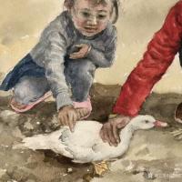 艺术家周海波日记:水彩人物画《不得返学的孩子》；
时间有限，只好关注身边的事【图3】