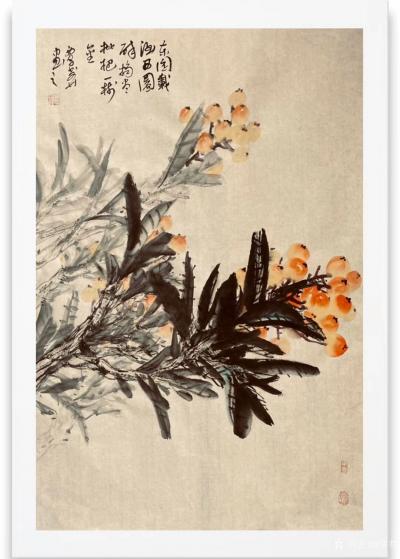 覃莽日记-国画花鸟画枇杷系列作品《东园载酒西园醉，摘尽枇杷一树金》，作品尺寸46X68厘米【图1】