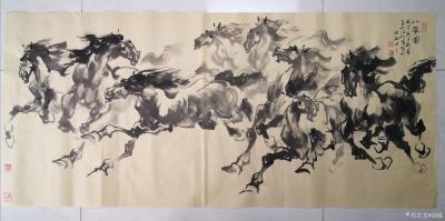 阎敏日记-国画马《八骏图》，四尺横幅138X68CM,庚子年新春画於深圳宝安，阎敏记之。
【图1】