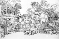 艺术家阎敏日记:阎敏版画写生作品《山寨风情》四幅，请欣赏。【图2】