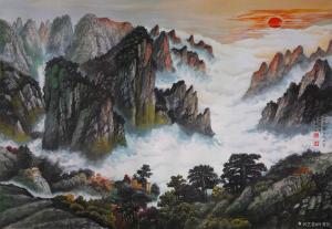 叶英伦国画作品-《旭日祥云乘风万里》