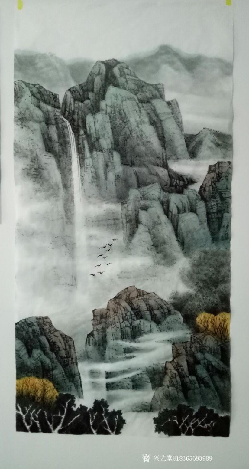 18365693989国画作品《清江雨后.秋韵》