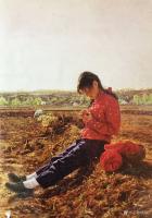 艺术家凌振宁日记:油画人物画《穿红衣服的农家姑娘》；
画的是一种情怀，看画似【图1】
