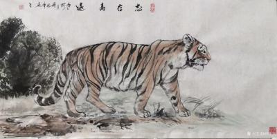 穆振庚日记-国画老虎新作两幅名称《志存高远》《闲庭信步》，作品尺寸四尺横幅68X138CM,【图1】
