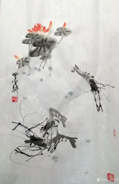 王文明日记-国画虾荷图三幅，练笔作品，两两组合，亲能看出三幅作品中虾荷的差别么？【图1】