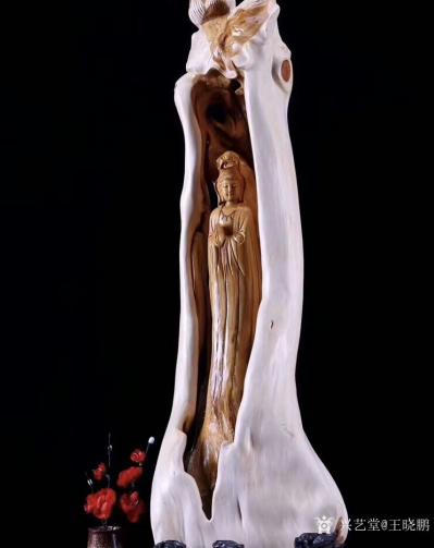王晓鹏收藏-太行崖柏作品《观音菩萨》——太行崖柏双色料，底色干净，油性十足，造型美观，柏香浓【图1】