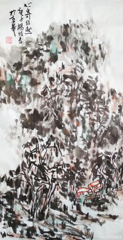 杨牧青日记-名称：大写意山水画《心寄自然》
规格：100cm×50cm/5平尺
款识：心【图1】