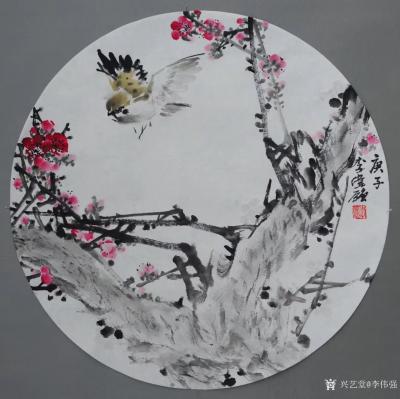 李伟强日记-国画花鸟画《林红柿子繁》《红梅小品画》尺寸四尺斗方68X68CM；;
附创作感【图2】