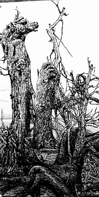 马培童日记-童心写历（5）焦墨画大写意特色二（枯笔渴墨是情感的真实流露）。
  焦墨大写意【图2】