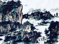 艺术家龚光万日记:国画山水画《 溪山春晓 》写意山水画；作品尺寸六尺横幅178【图5】