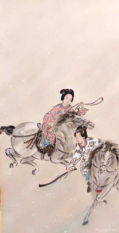 李亚南日记-国画人物画《唐人击鞠图》作品尺寸140cmx35cmx4；
李亚南，1973年【图9】