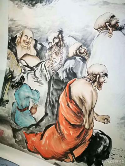 郭浩艺日记-郭浩艺国画人物画《十八罗汉》，局部图，作品尺寸丈六193CM*504CM，甲午年【图4】