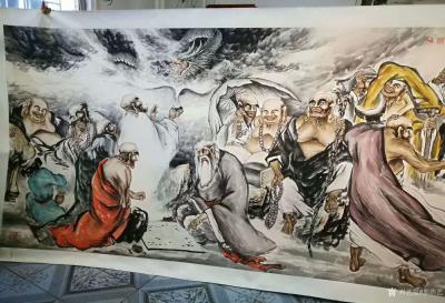 郭浩艺日记-郭浩艺国画人物画《十八罗汉》，局部图，作品尺寸丈六193CM*504CM，甲午年【图6】