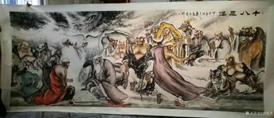 郭浩艺日记-郭浩艺国画人物画《十八罗汉》，局部图，作品尺寸丈六193CM*504CM，甲午年【图8】
