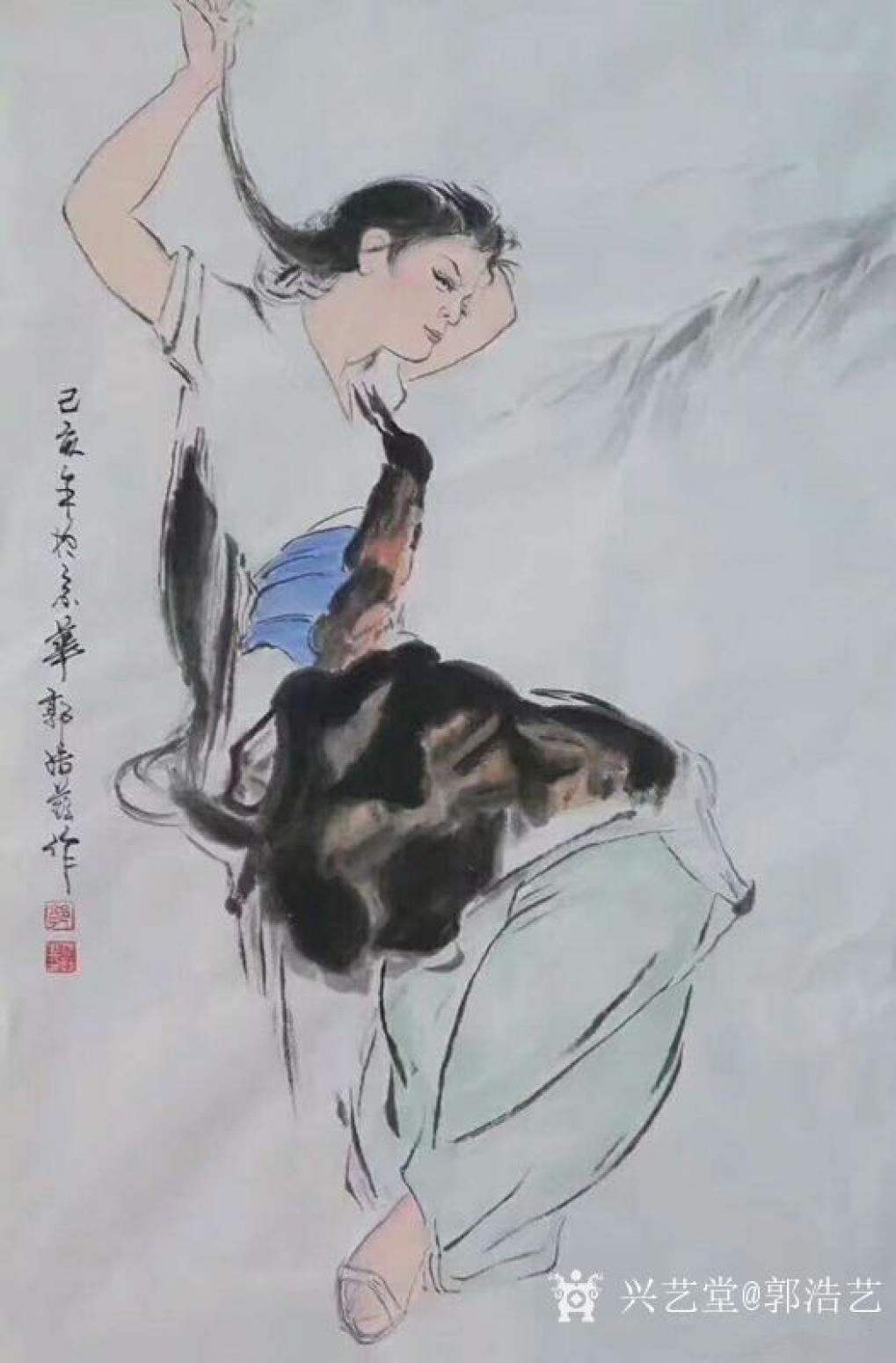 郭浩艺国画作品《仕女人物画-风》