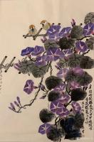 艺术家石广生日记:国画花鸟画《喇叭花》作品尺寸三尺竖幅55X100cm;
 【图1】