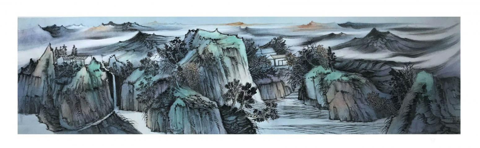 任振山国画作品《山水画-春水抱村图》【图0】