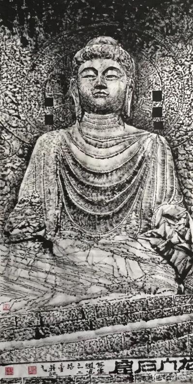 马培童日记-《焦墨绘画、唤醒千年灵魂》马培童焦墨画感悟笔记（158）
  焦墨画画佛造像，【图3】