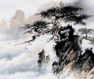 罗树辉日记-国画山水画松树扇面作品《蛟龙探海》《金龙探爪》；
取诗词诗意而创作：
金龙探【图2】