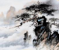 艺术家罗树辉日记:国画山水画松树扇面作品《蛟龙探海》《金龙探爪》；
取诗词诗【图1】