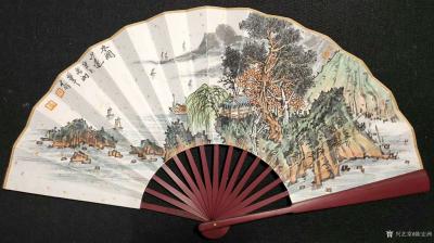 陈宏洲日记-国画山水画扇面作品《水阔山远》《幽居图》；
 在古代，扇子有时被看作是官职的象【图1】
