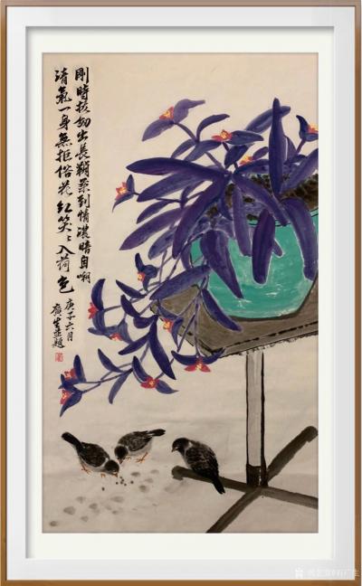 石广生日记-国画花鸟画《刚时拔剑出长鞘》，庚子年六月石广生作。
日间造访一家文化中心，在其【图2】