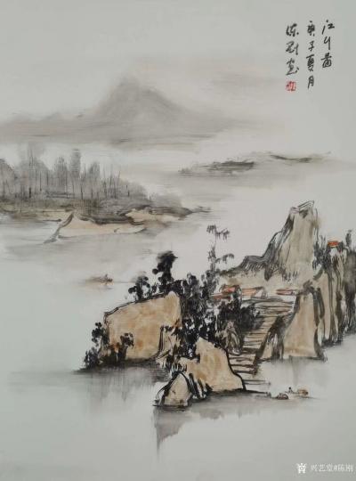 陈刚日记-国画山水画《江行图》《苍鹰图》，庚子夏月陈刚创作；
一夜未眠思此图，
无数画【图2】