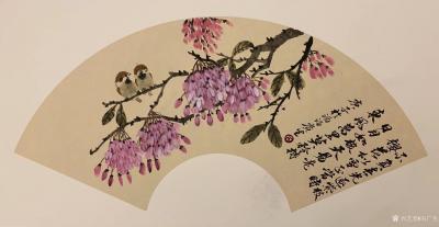 石广生日记-国画花鸟画扇面-《不负春光》，并题诗：
七绝 不负春光   
  石广生
【图1】