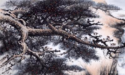 罗树辉日记-国画山水画作品《猿戏云水间 》，尺寸四尺整纸138X68CM;
  庚子年夏月【图3】