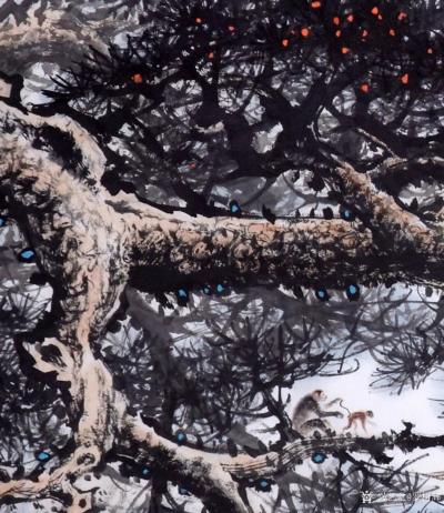 罗树辉日记-国画山水画作品《猿戏云水间 》，尺寸四尺整纸138X68CM;
  庚子年夏月【图4】