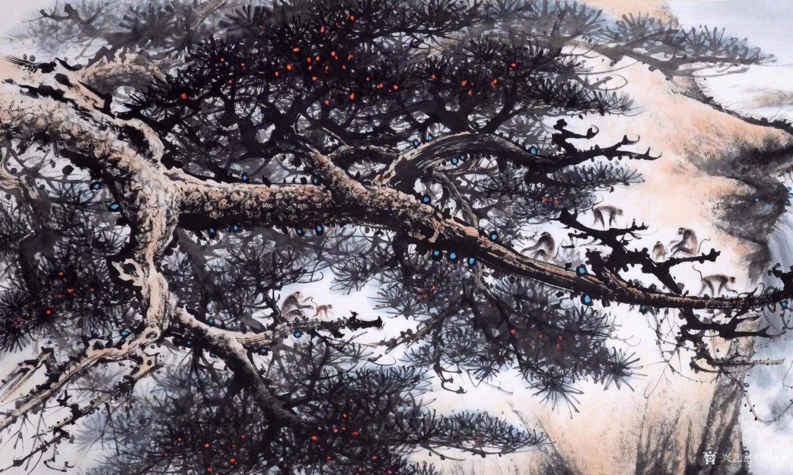 罗树辉国画作品《山水画-猿戏云水间》【图2】