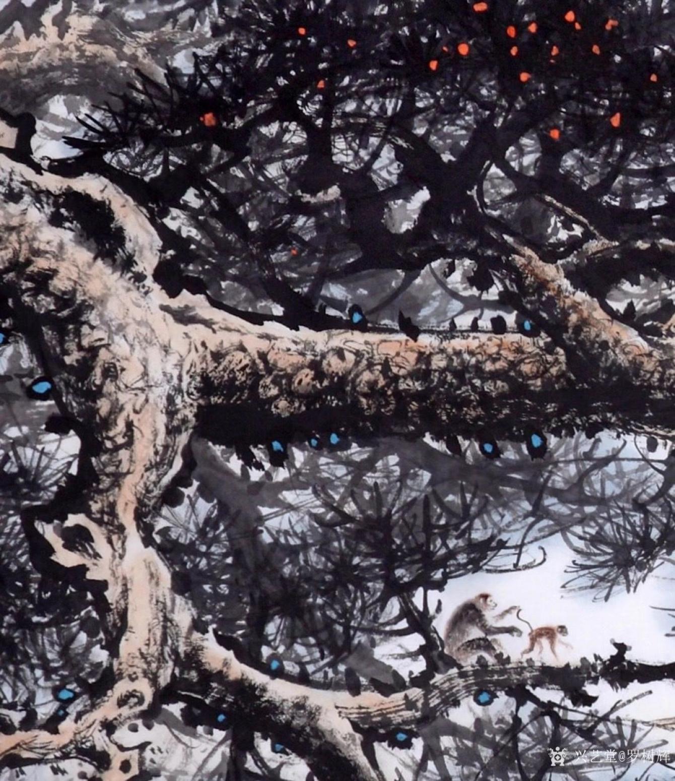 罗树辉国画作品《山水画-猿戏云水间》【图3】