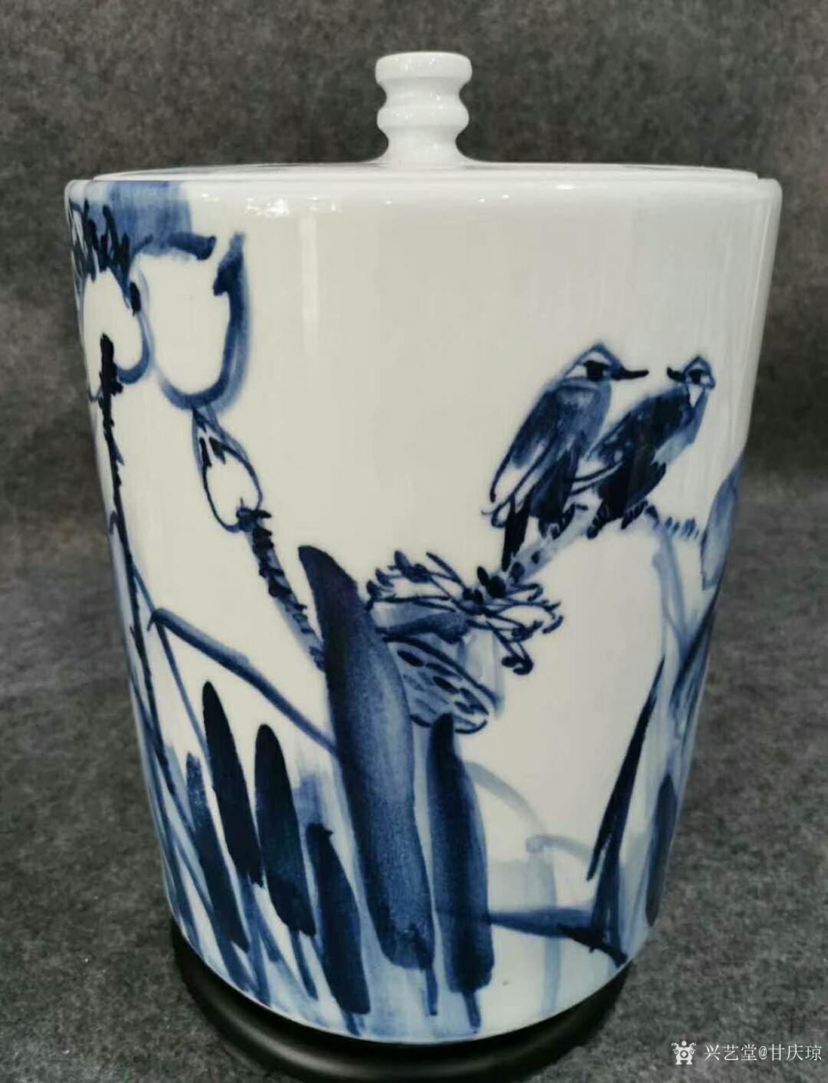 甘庆琼文玩杂项作品《青花茶叶罐-荷花》