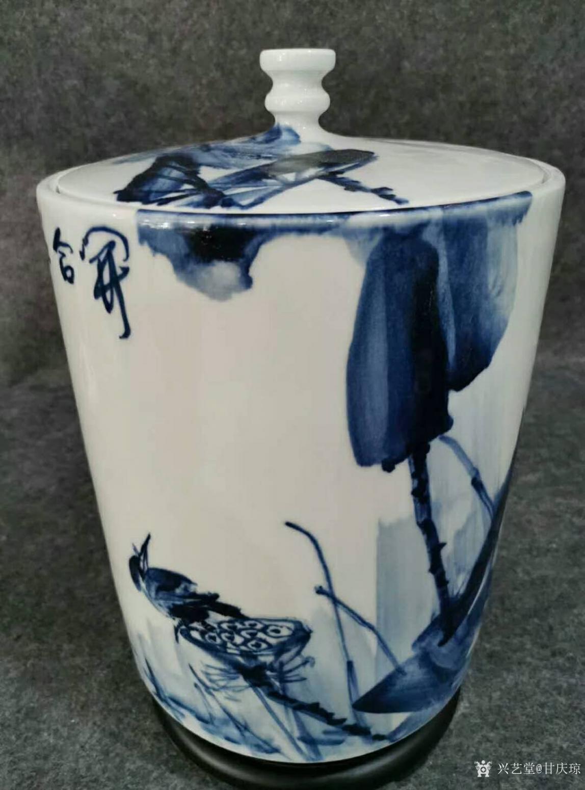 甘庆琼文玩杂项作品《青花茶叶罐-荷花》【图0】