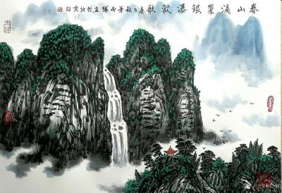 叶向阳日记-国画山水画《春山滴翠银瀑欢歌》，附装裱效果图。翰墨颂中华，恭请亲朋好友共同分享，【图1】