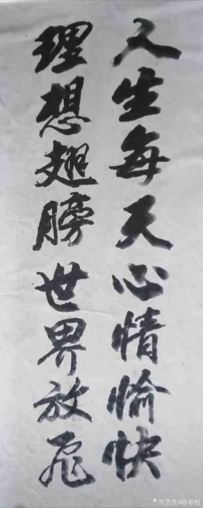 陈祖松日记-书法作品：人生每天心情愉快，理想翅膀世界放飞。【图1】