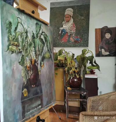 杨洪顺日记-油画写生作品《向日葵》，第5天，画到叶子都枯萎了，好好干活，想法不要太多。【图2】