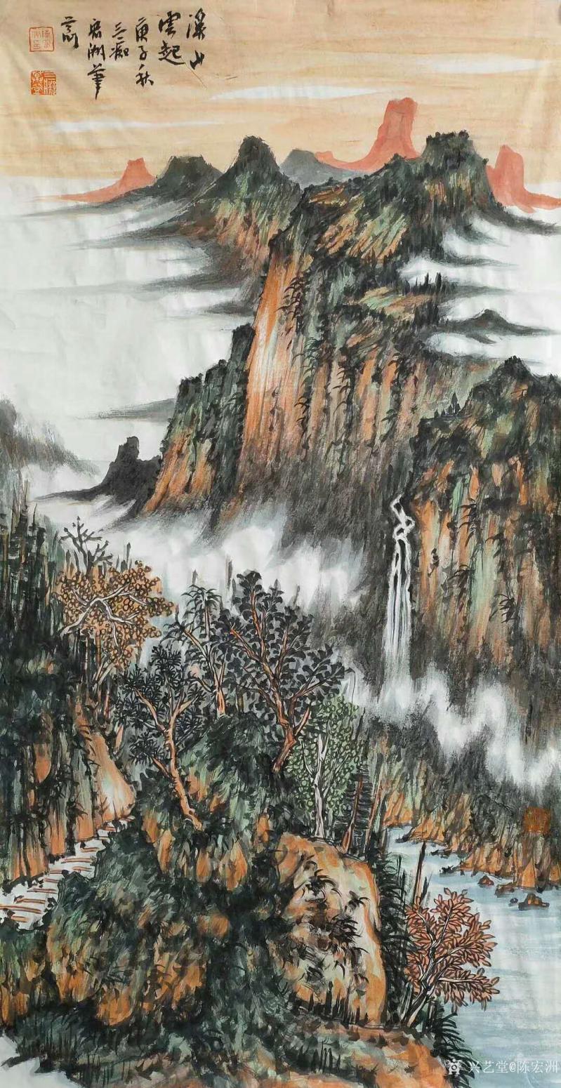 陈宏洲国画作品《山水-溪山云起图》【图1】